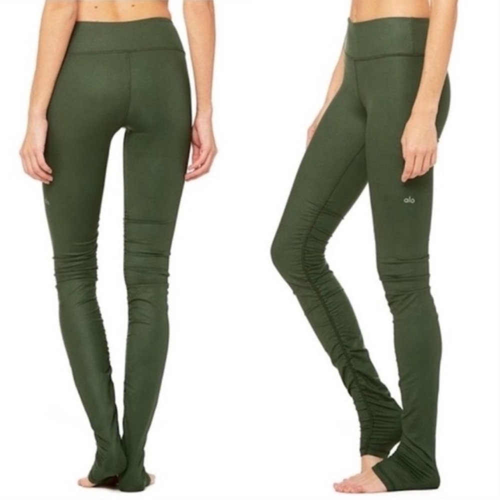 NEW! Alo Yoga Idol Ruched Legging Green SZ S